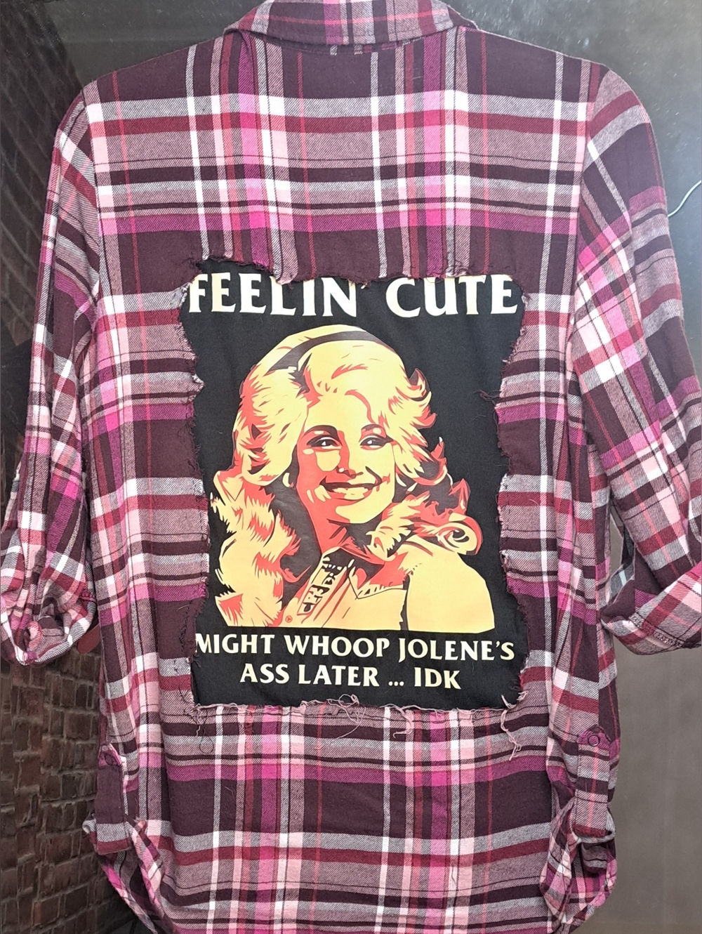 Dolly Parton Upcycled Too Cute SNAP CLOSURE LIGHTWEIGHT FLANNEL
